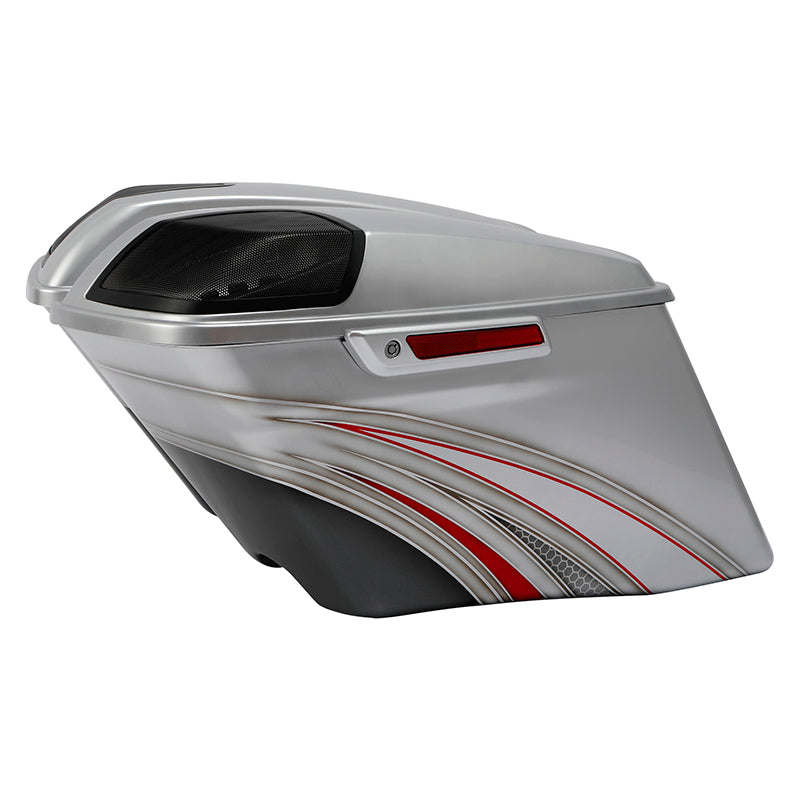 HR3 Candy Red / Silver Honeycomb Fade CVO Stretched Saddlebags with Speaker Lids