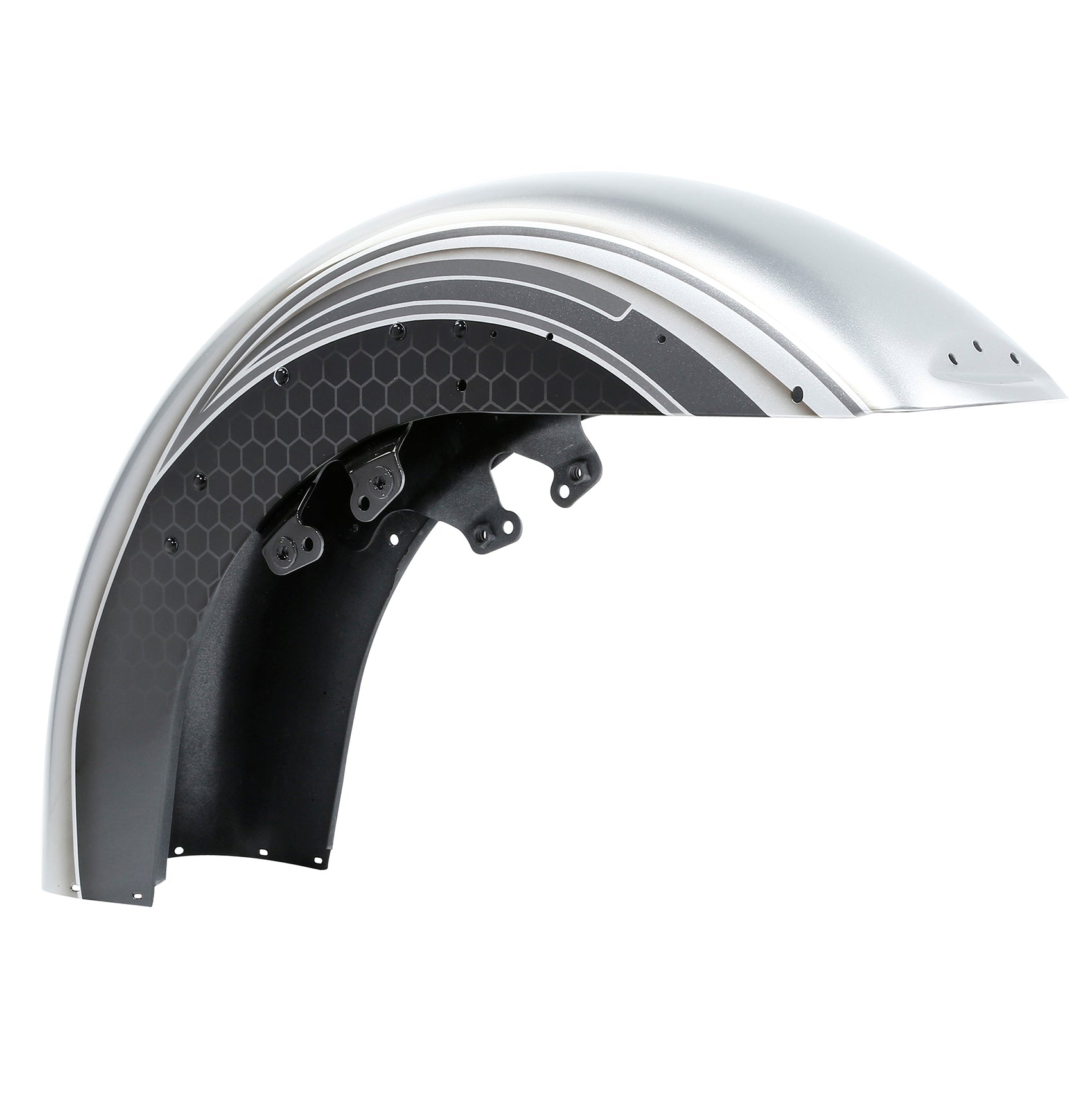 HR3 Silver / Black Honeycomb Fade Motorcycle Front Mudguard Fender (can be installed with lighting)